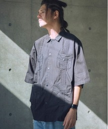 ADAMPATEK/mad embroidery short sleeve shirt/刺繍入りドレープ半袖 