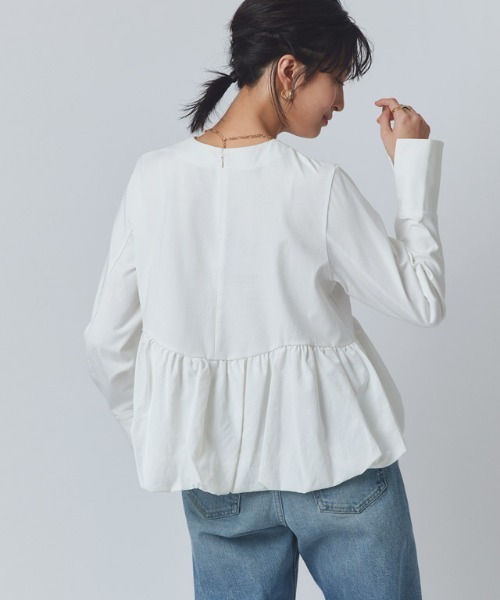 カットソー レディース 長袖 タフタ素材 バルーン 切り替え クロップド丈 RASW バルーン切り替えカットソー（Tシャツ/カットソー）｜RASW（ラス