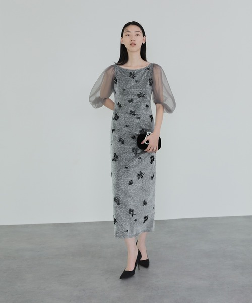 SOLD OUT】シアーパフスリーブグリッターIラインドレス