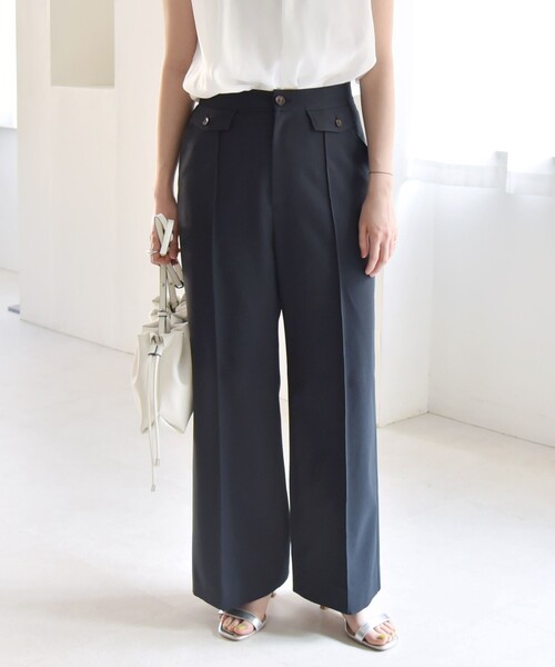 quaranciel(カランシエル)の「quaranciel: フラップ デザイン センター シーム セミ ワイド パンツ(セットアップ対応)(その他パンツ・レディース・ベージュ/ネイビー・36/38/40)」の18枚目の写真