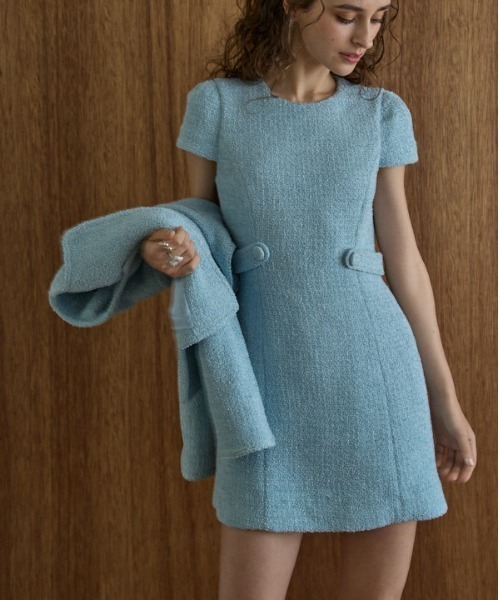 ERADIE(エラディエ)の「Summer tweed mini one piece サマーツィードミニワンピース(ワンピース・レディース・ブラック/サックスブルー/アイボリー/イエロー/ブラック系/オフホワイト/ライトブルー・FREE)」の7枚目の写真