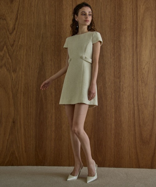 ERADIE(エラディエ)の「Summer tweed mini one piece サマーツィードミニワンピース(ワンピース・レディース・ブラック/サックスブルー/アイボリー/イエロー/ブラック系/オフホワイト/ライトブルー・FREE)」の3枚目の写真