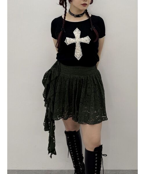 jouetie（ジュエティ）の「アシメドレープフリルレースミニスカート（スカート・レディース・ブラック/カーキ/オフホワイト・MEDIUM）」の17枚目の写真