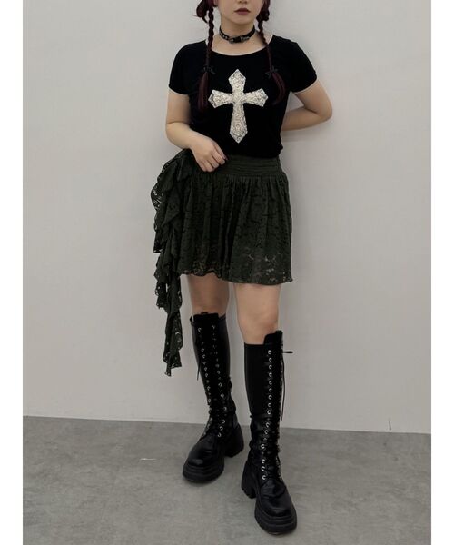 jouetie（ジュエティ）の「アシメドレープフリルレースミニスカート（スカート・レディース・ブラック/カーキ/オフホワイト・MEDIUM）」の19枚目の写真