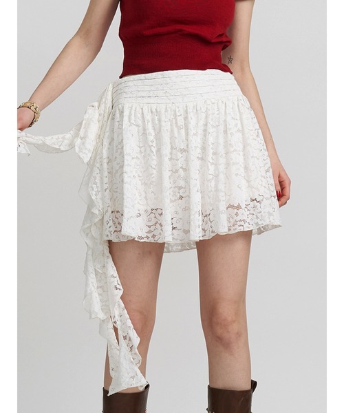 jouetie（ジュエティ）の「アシメドレープフリルレースミニスカート（スカート・レディース・ブラック/カーキ/オフホワイト・MEDIUM）」の2枚目の写真