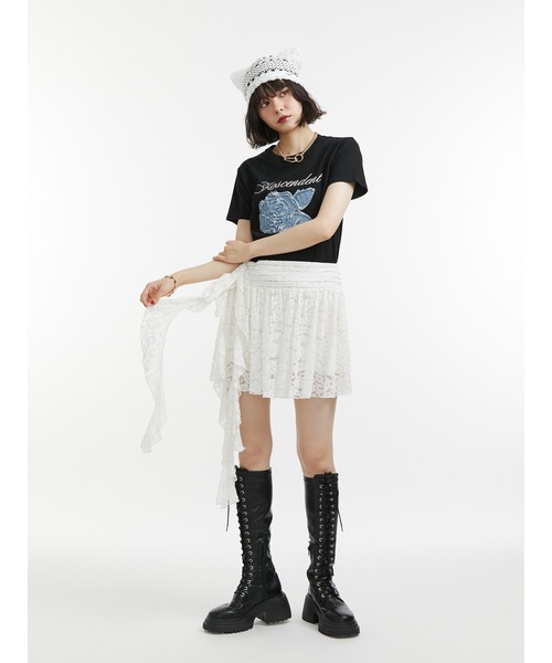 jouetie（ジュエティ）の「アシメドレープフリルレースミニスカート（スカート・レディース・ブラック/カーキ/オフホワイト・MEDIUM）」の6枚目の写真