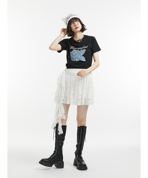 jouetie（ジュエティ）の「アシメドレープフリルレースミニスカート（スカート・レディース・ブラック/カーキ/オフホワイト・MEDIUM）」の7枚目の写真