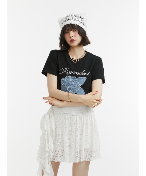 jouetie（ジュエティ）の「アシメドレープフリルレースミニスカート（スカート・レディース・ブラック/カーキ/オフホワイト・MEDIUM）」の5枚目の写真