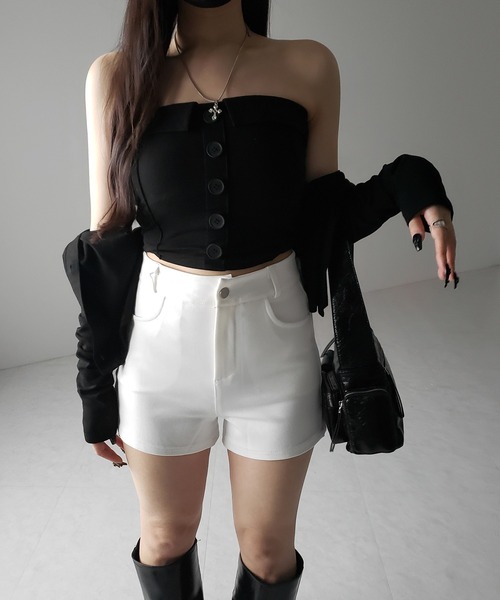 me+em select(ミームセレクト)の「【 2color /4size 】ハイウエストタイトスパンショートパンツ / high waist tight span short pants(その他パンツ・レディース・ブラック/ホワイト・SMALL/MEDIUM/LARGE/X-LARGE)」の4枚目の写真