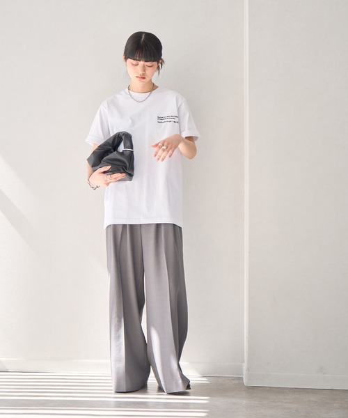 tシャツ 異素材 刺繍 ロゴ Tシャツ レディース 刺繍ロゴダメージビッグTシャツ(ホワイト) | COPINE