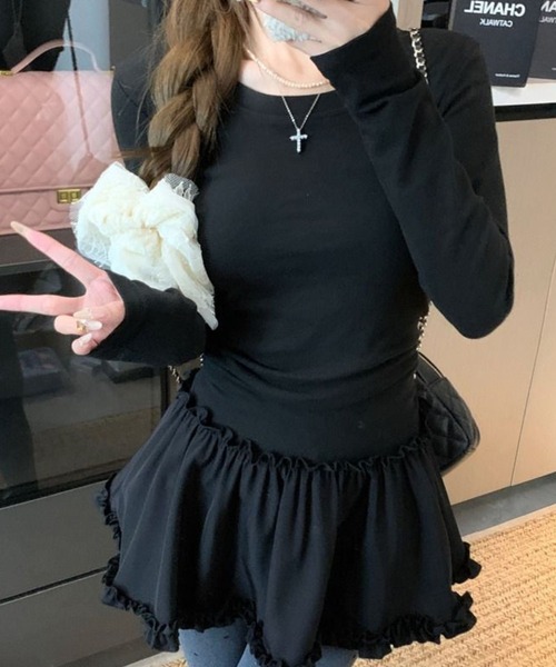 almo（アルモ）の「OP　フリルミニワンピース(se)（ワンピース・レディース・ホワイト/ブラック・FREE）」の3枚目の写真