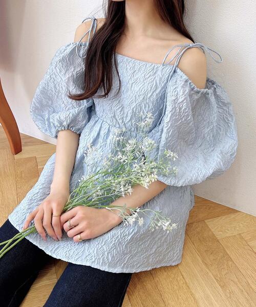 セール】2Wayオフショルシアージャガードブラウス（シャツ/ブラウス