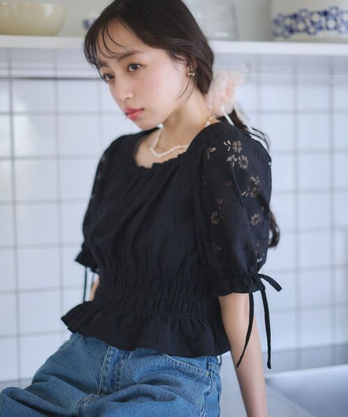 アンドエルシー　花と香水ブラウス　 M 花柄アソート楊柳ブラウスアンサンブル(M OFF WHITE): トップス