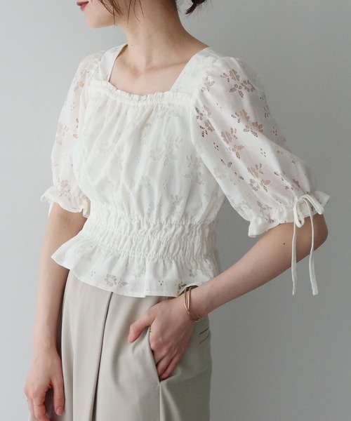 earth music&ecology（アースミュージックアンドエコロジー）の「透かし花柄ブラウス（シャツ/ブラウス・レディース・ブラック/アイボリー・FREE）」の13枚目の写真