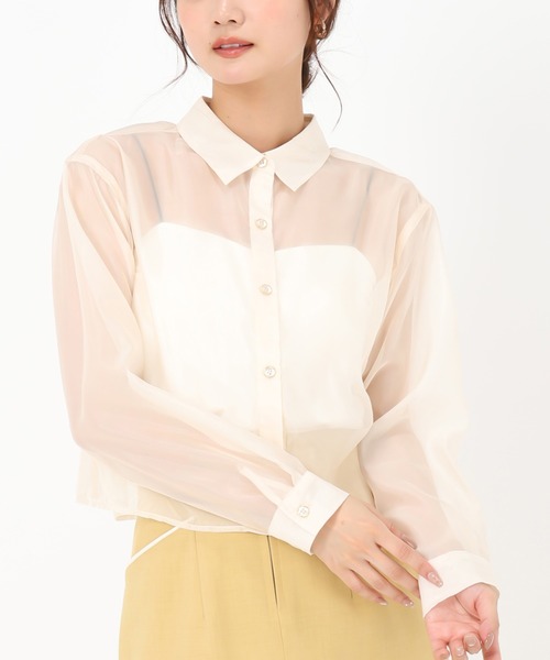 MISCH MASCH(ミッシュマッシュ)の「クロップドシアーシャツ(シャツ/ブラウス・レディース・ホワイト/ベージュ/ピンク・フリ-)」の1枚目の写真
