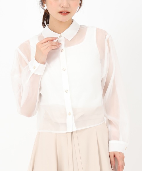 MISCH MASCH(ミッシュマッシュ)の「クロップドシアーシャツ(シャツ/ブラウス・レディース・ホワイト/ベージュ/ピンク・フリ-)」の2枚目の写真