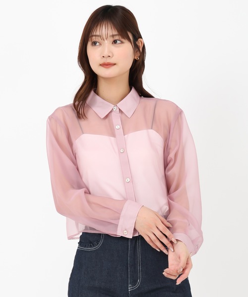 MISCH MASCH(ミッシュマッシュ)の「クロップドシアーシャツ(シャツ/ブラウス・レディース・ホワイト/ベージュ/ピンク・フリ-)」の8枚目の写真