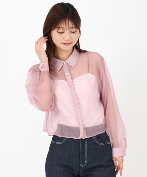 MISCH MASCH(ミッシュマッシュ)の「クロップドシアーシャツ(シャツ/ブラウス・レディース・ホワイト/ベージュ/ピンク・フリ-)」の9枚目の写真