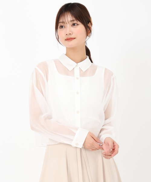 MISCH MASCH(ミッシュマッシュ)の「クロップドシアーシャツ(シャツ/ブラウス・レディース・ホワイト/ベージュ/ピンク・フリ-)」の4枚目の写真