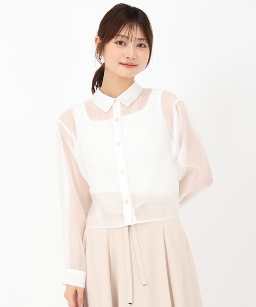MISCH MASCH(ミッシュマッシュ)の「クロップドシアーシャツ(シャツ/ブラウス・レディース・ホワイト/ベージュ/ピンク・フリ-)」の5枚目の写真