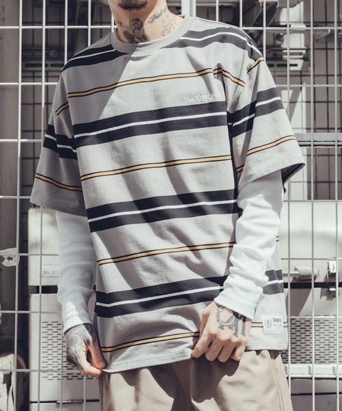 Subciety(サブサエティ)の「Border tee(Tシャツ/カットソー・メンズ・ブラック/パープル/グレー・SMALL/MEDIUM/LARGE/X-LARGE/XX-LARGE)」の2枚目の写真