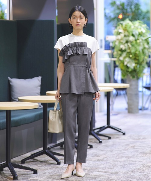 未使用 DRESS LAB レイヤード風フリルトップス＆パンツ セットアップ 洗える ｜ フロント フリル ビスチェ レイヤード風 TOPS