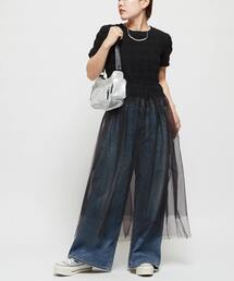 【HL】SHIRRING TULLE DOCKING DRESS
