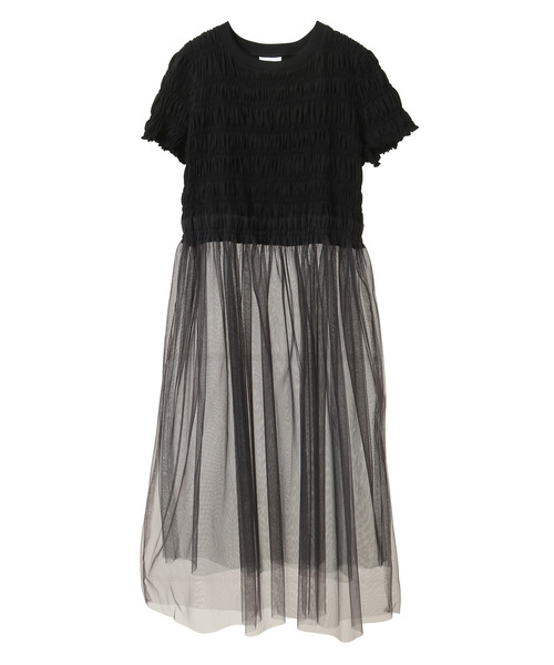 CONVERSE TOKYO（コンバーストウキョウ）の「【HL】SHIRRING TULLE DOCKING DRESS（ワンピース・レディース・ホワイト/ブラック/ブルー・FREE）」の7枚目の写真