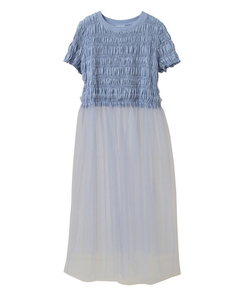 CONVERSE TOKYO（コンバーストウキョウ）の「【HL】SHIRRING TULLE DOCKING DRESS（ワンピース・レディース・ホワイト/ブラック/ブルー・FREE）」の14枚目の写真