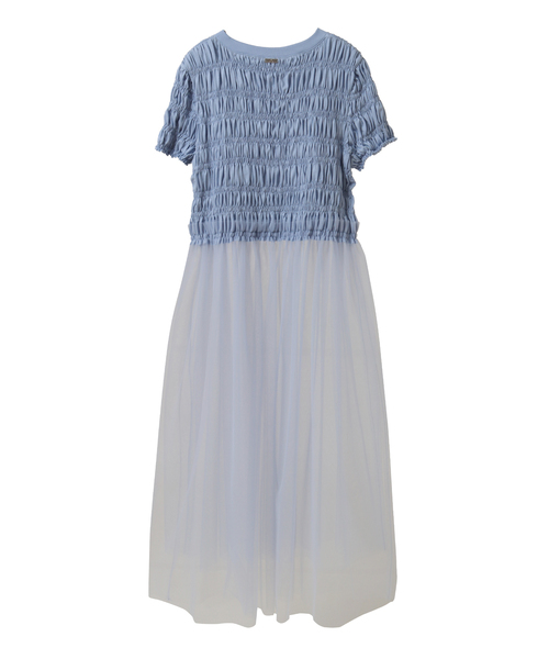 CONVERSE TOKYO（コンバーストウキョウ）の「【HL】SHIRRING TULLE DOCKING DRESS（ワンピース・レディース・ホワイト/ブラック/ブルー・FREE）」の15枚目の写真