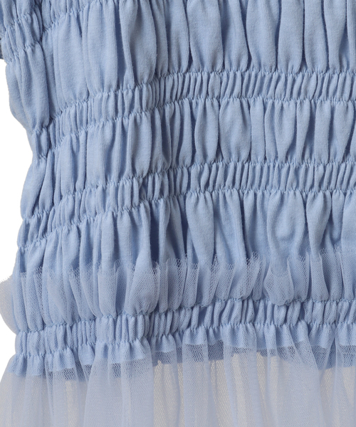 CONVERSE TOKYO（コンバーストウキョウ）の「【HL】SHIRRING TULLE DOCKING DRESS（ワンピース・レディース・ホワイト/ブラック/ブルー・FREE）」の18枚目の写真