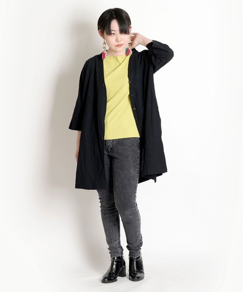 MARAI(マーライ)の「綿麻ロングカーディガン 長袖 無地 羽織(カーディガン/ボレロ・レディース・イエロー/オレンジ/ライム/ブラウン/パープル系/グリーン/パープル/ブラック・FREE)」の19枚目の写真