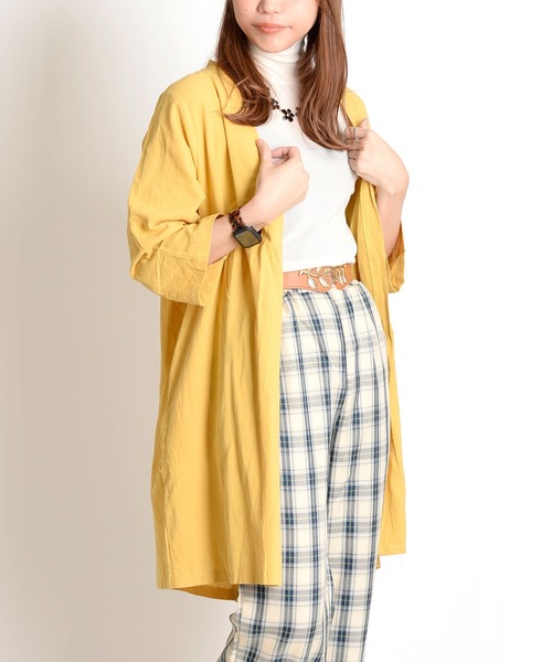 MARAI(マーライ)の「綿麻ロングカーディガン 長袖 無地 羽織(カーディガン/ボレロ・レディース・イエロー/オレンジ/ライム/ブラウン/パープル系/グリーン/パープル/ブラック・FREE)」の11枚目の写真