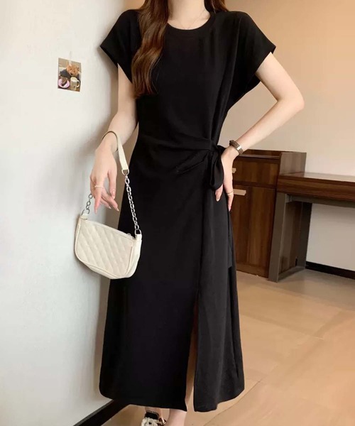 BANICO（バニコ）の「ウエストリボン付きカットソーワンピース (SS)（ワンピース・レディース・ベージュ/ブラック・MEDIUM/LARGE）」の4枚目の写真