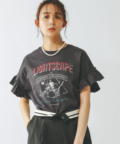 GLOBAL WORK（グローバルワーク）の「ヘビロッTEEフリルプリント半袖/325970（Tシャツ/カットソー・レディース・オフホワイト/杢グレー/グレー系8/グレー系9/ブラウン/スミクロ/ホワイト系その他6・MEDIUM/LARGE）」の7枚目の写真