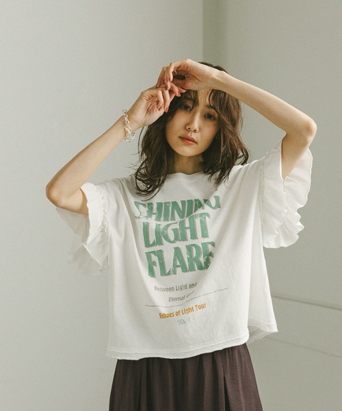 セール】ヘビロッTEEフリルプリント半袖/325970（Tシャツ
