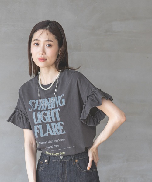 GLOBAL WORK（グローバルワーク）の「ヘビロッTEEフリルプリント半袖/325970（Tシャツ/カットソー・レディース・オフホワイト/杢グレー/グレー系8/グレー系9/ブラウン/スミクロ/ホワイト系その他6・MEDIUM/LARGE）」の19枚目の写真