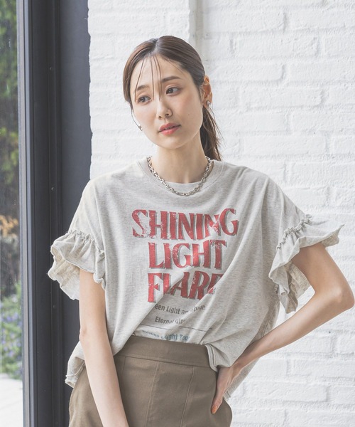 GLOBAL WORK（グローバルワーク）の「ヘビロッTEEフリルプリント半袖/325970（Tシャツ/カットソー・レディース・オフホワイト/杢グレー/グレー系8/グレー系9/ブラウン/スミクロ/ホワイト系その他6・MEDIUM/LARGE）」の10枚目の写真