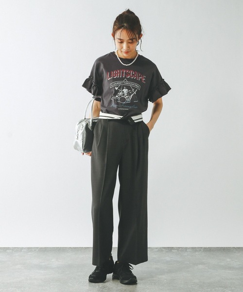 セール】ヘビロッTEEフリルプリント半袖/325970（Tシャツ