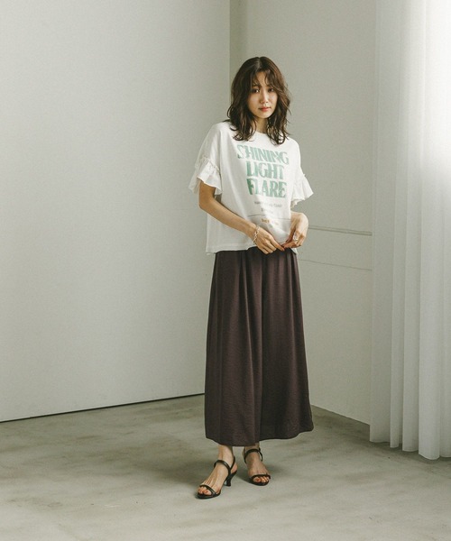 セール】ヘビロッTEEフリルプリント半袖/325970（Tシャツ