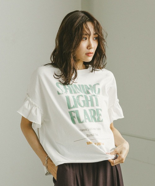 セール】ヘビロッTEEフリルプリント半袖/325970（Tシャツ
