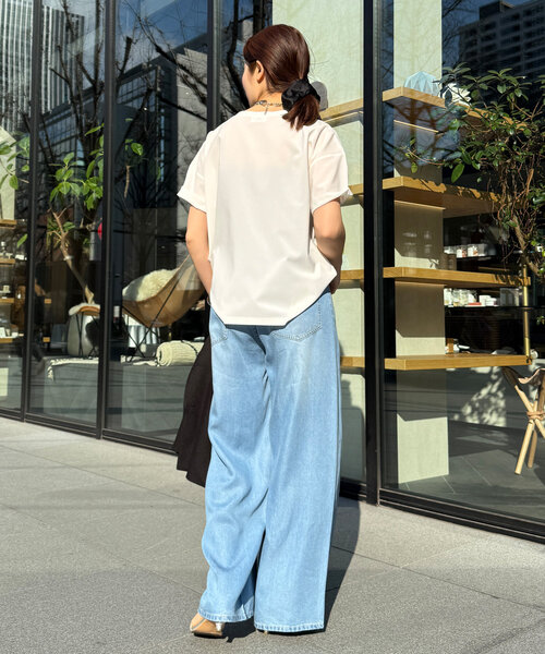 ブラウス シャツ リネンライクハイツイストAURORAロゴTEE レディース セール】リネンライクハイツイストAURORAロゴTEE（シャツ