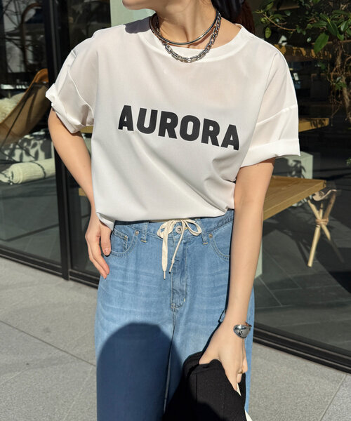 DouDou（ドゥドゥ）の「リネンライクハイツイストAURORAロゴTEE（シャツ/ブラウス・レディース・ブラック/ベージュ/オフホワイト・FREE）」の10枚目の写真