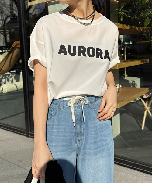 DouDou（ドゥドゥ）の「リネンライクハイツイストAURORAロゴTEE（シャツ/ブラウス・レディース・ブラック/ベージュ/オフホワイト・FREE）」の11枚目の写真
