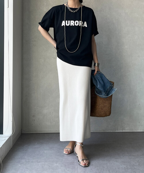 DouDou（ドゥドゥ）の「リネンライクハイツイストAURORAロゴTEE（シャツ/ブラウス・レディース・ブラック/ベージュ/オフホワイト・FREE）」の14枚目の写真