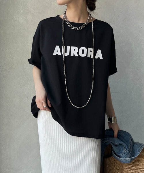 DouDou（ドゥドゥ）の「リネンライクハイツイストAURORAロゴTEE（シャツ/ブラウス・レディース・ブラック/ベージュ/オフホワイト・FREE）」の19枚目の写真