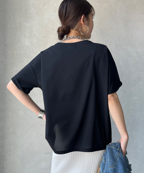 ブラウス シャツ リネンライクハイツイストAURORAロゴTEE レディース DouDou ブラウス シャツ リネンライクハイツイストAURORAロゴTEE