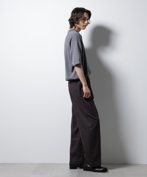 NANO universe（ナノユニバース）の「ハイゲージマイクロボーダーニットポロ（ポロシャツ・メンズ・チャコール/ブラウン・M/L）」の8枚目の写真