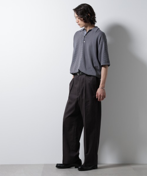 NANO universe（ナノユニバース）の「ハイゲージマイクロボーダーニットポロ（ポロシャツ・メンズ・チャコール/ブラウン・M/L）」の6枚目の写真