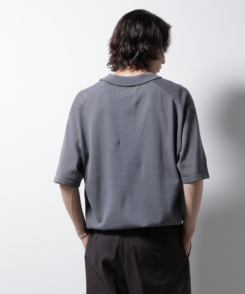 NANO universe（ナノユニバース）の「ハイゲージマイクロボーダーニットポロ（ポロシャツ・メンズ・チャコール/ブラウン・M/L）」の5枚目の写真